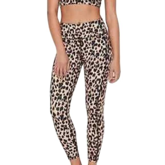 Victoria's Secret Womens Cheetah Print Leggings Side Pockets Size 12 - Picture 1 of 7